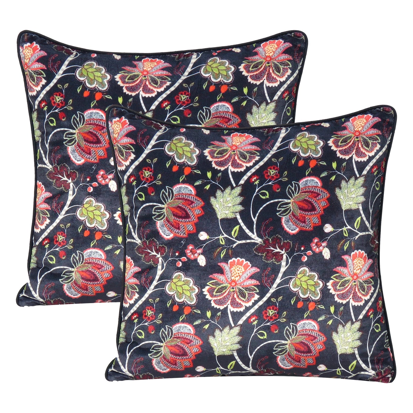 Velvet Polydupion Printed Cushion Covers in Set of 2 - Black