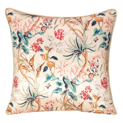 Velvet Polydupion Printed Cushion Covers in Set of 2 - Beige