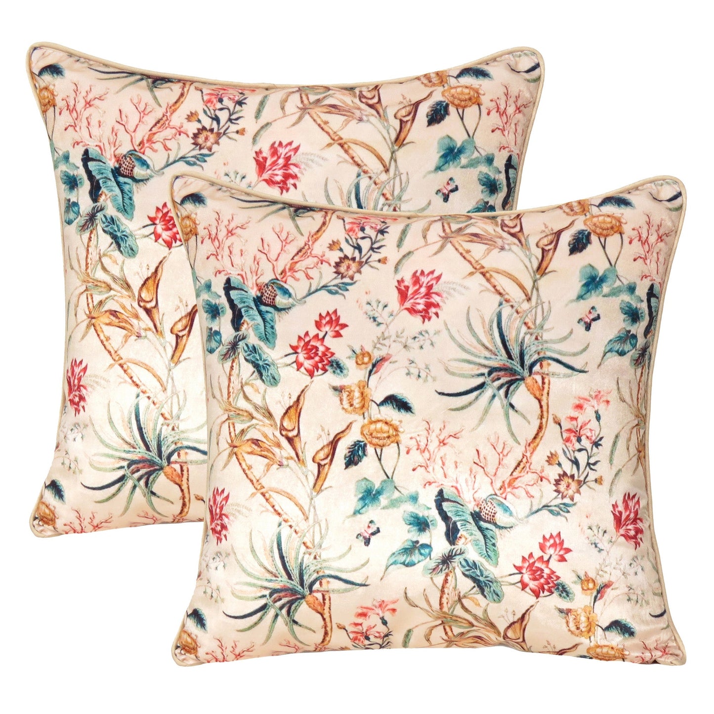 Velvet Polydupion Printed Cushion Covers in Set of 2 - Beige