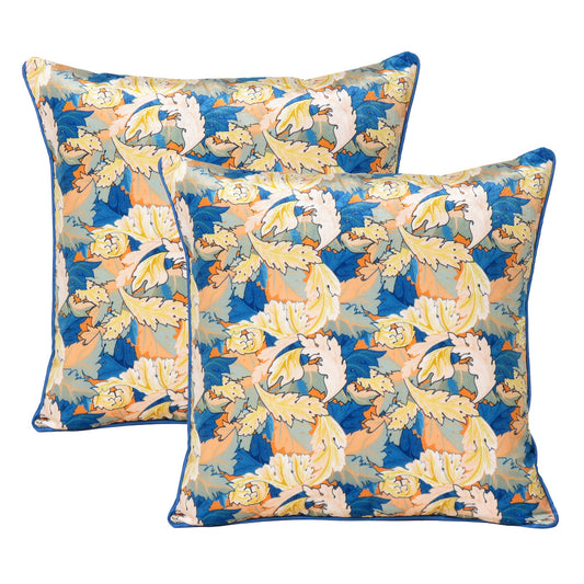 Velvet Polydupion Printed Cushion Covers in Set of 2 - Blue