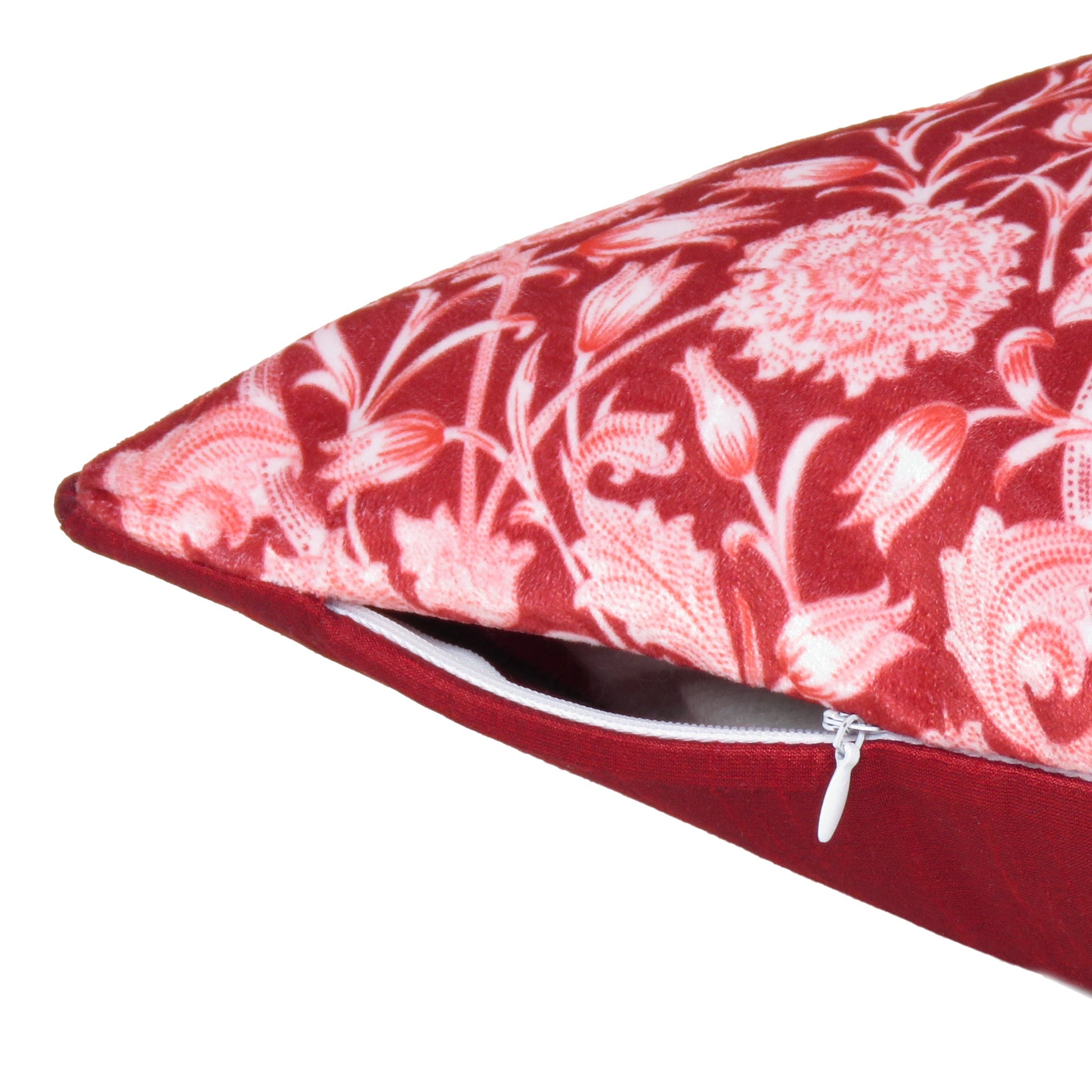Velvet Polydupion Printed Cushion Covers in Set of 2 - Red & White