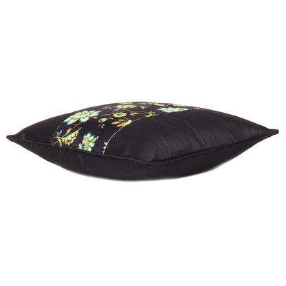 Velvet Polydupion Decorative Printed Cushion Cases in Set of 2 - Black