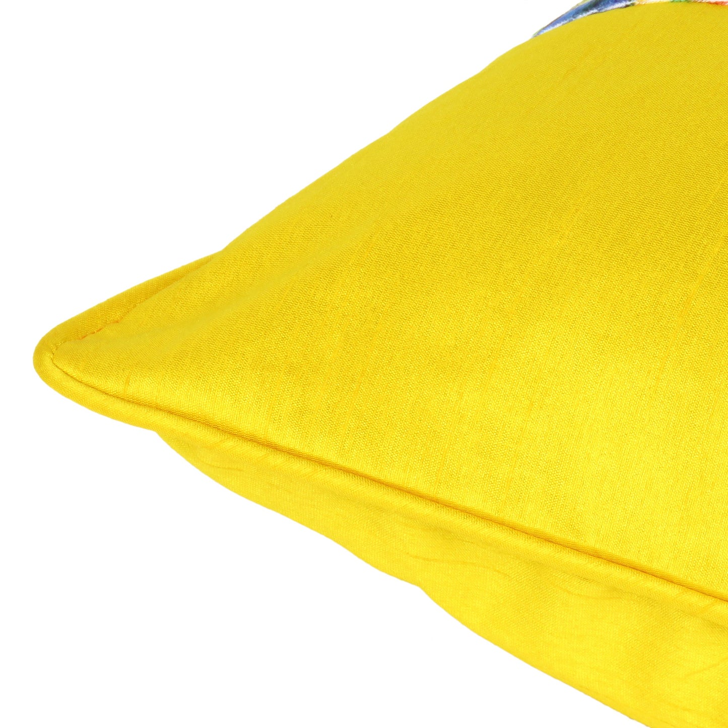 Velvet Polydupion Decorative Printed Cushion Cases in Set of 2 - Yellow
