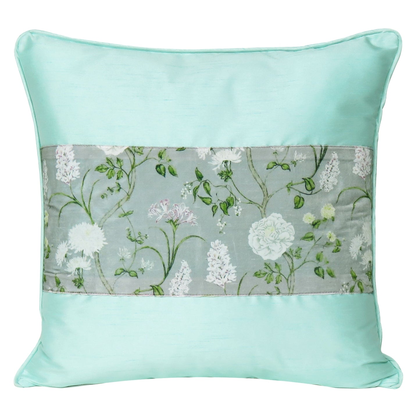Velvet Polydupion Decorative Printed Cushion Cases in Set of 2 - Sea Green