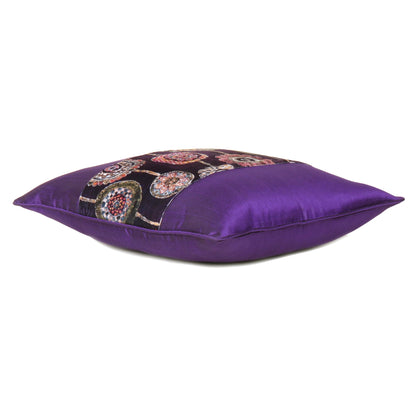 Velvet Polydupion Decorative Printed Cushion Cases in Set of 2 - Purple
