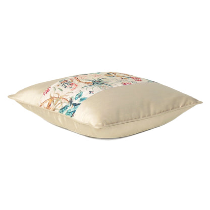 Velvet Polydupion Decorative Printed Cushion Cases in Set of 2 - Beige