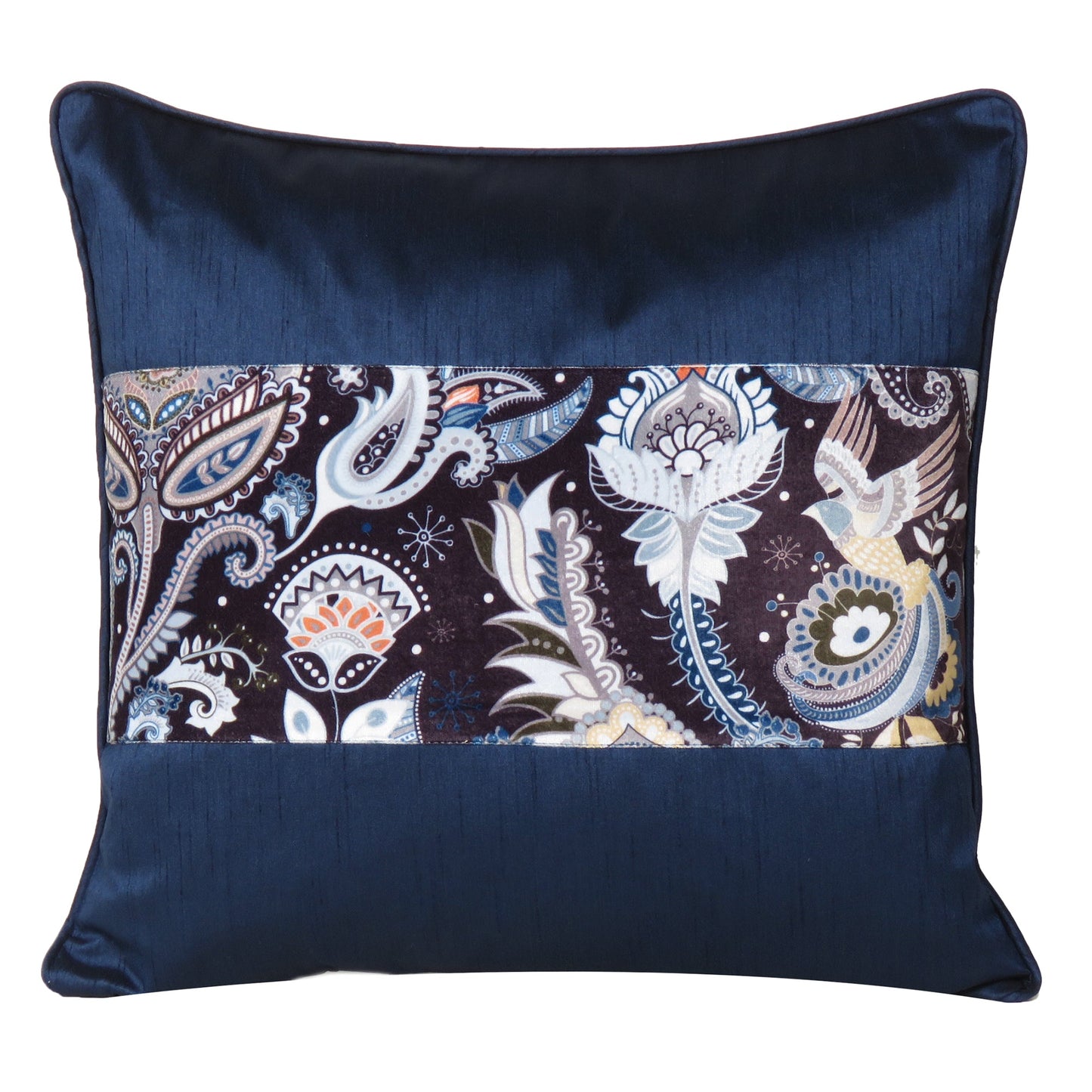 Velvet Polydupion Decorative Printed Cushion Cases in Set of 2 - Navy Blue