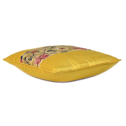 Velvet Polydupion Decorative Printed Cushion Cases in Set of 2 - Yellow