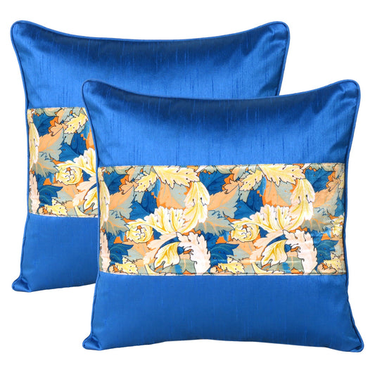 Velvet Polydupion Decorative Printed Cushion Cases in Set of 2 - Royal Blue