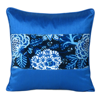Velvet Polydupion Decorative Printed Cushion Cases in Set of 2 - Blue