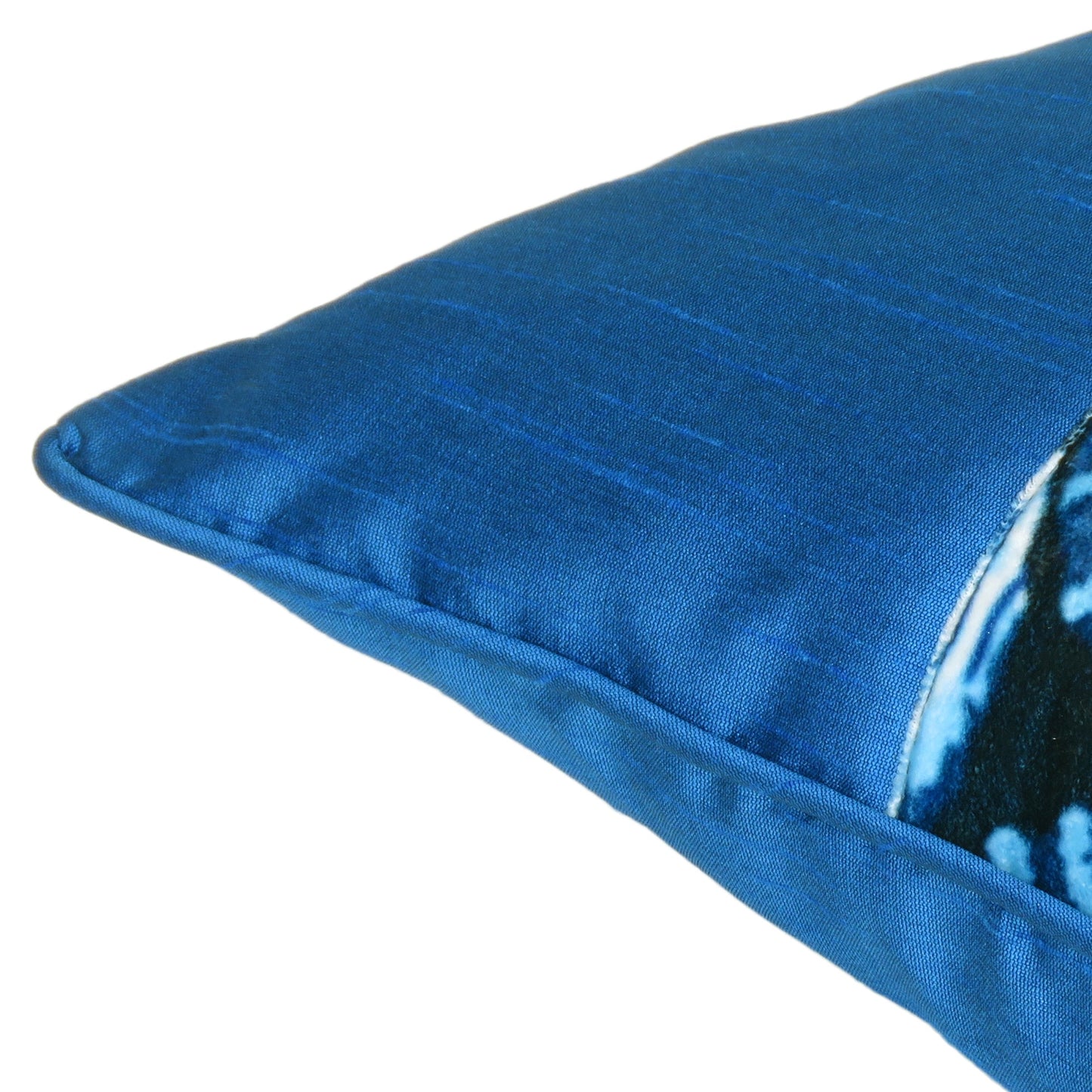 Velvet Polydupion Decorative Printed Cushion Cases in Set of 2 - Blue