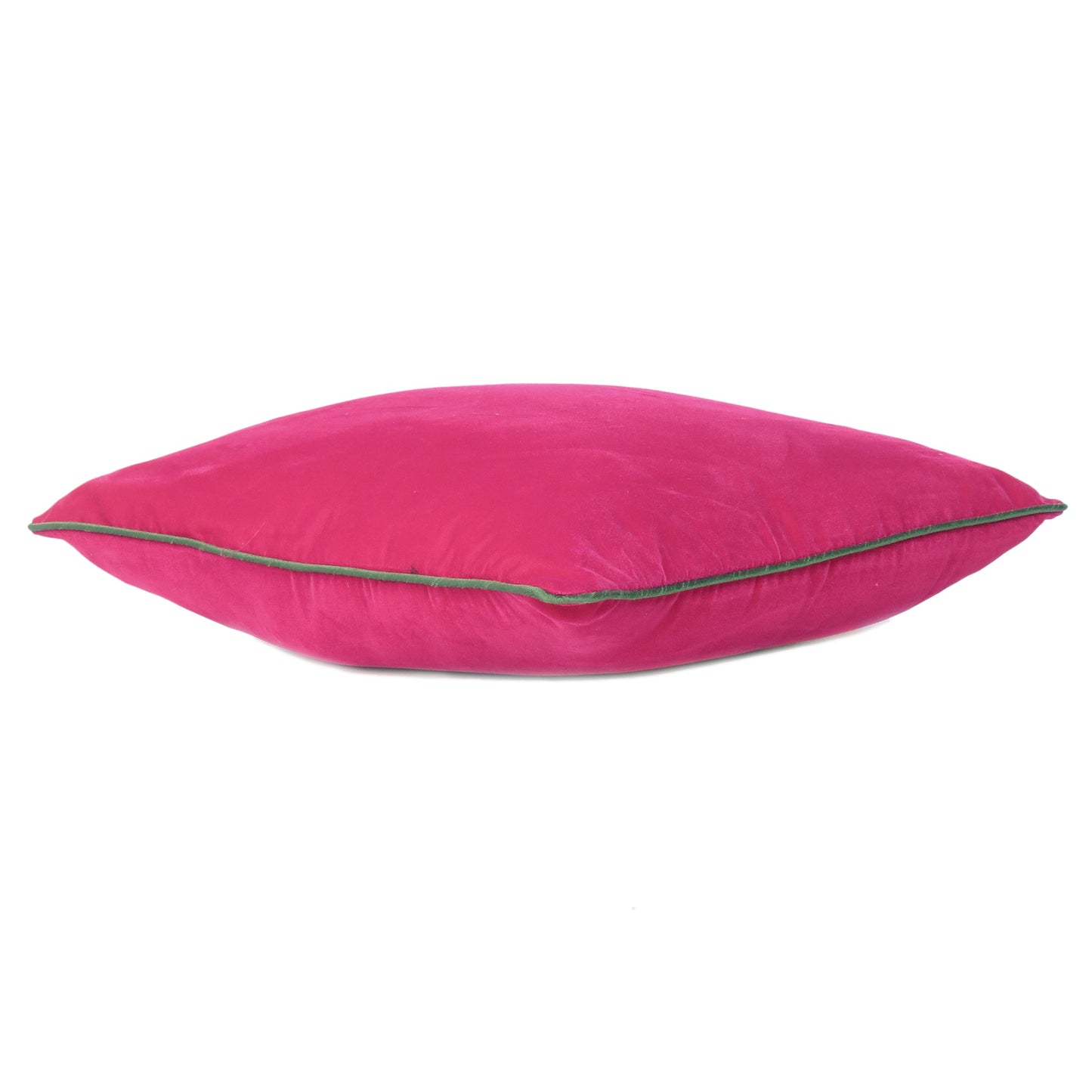 Pink Velvet Cushion Cover with Green Piping Edge in Set of 2