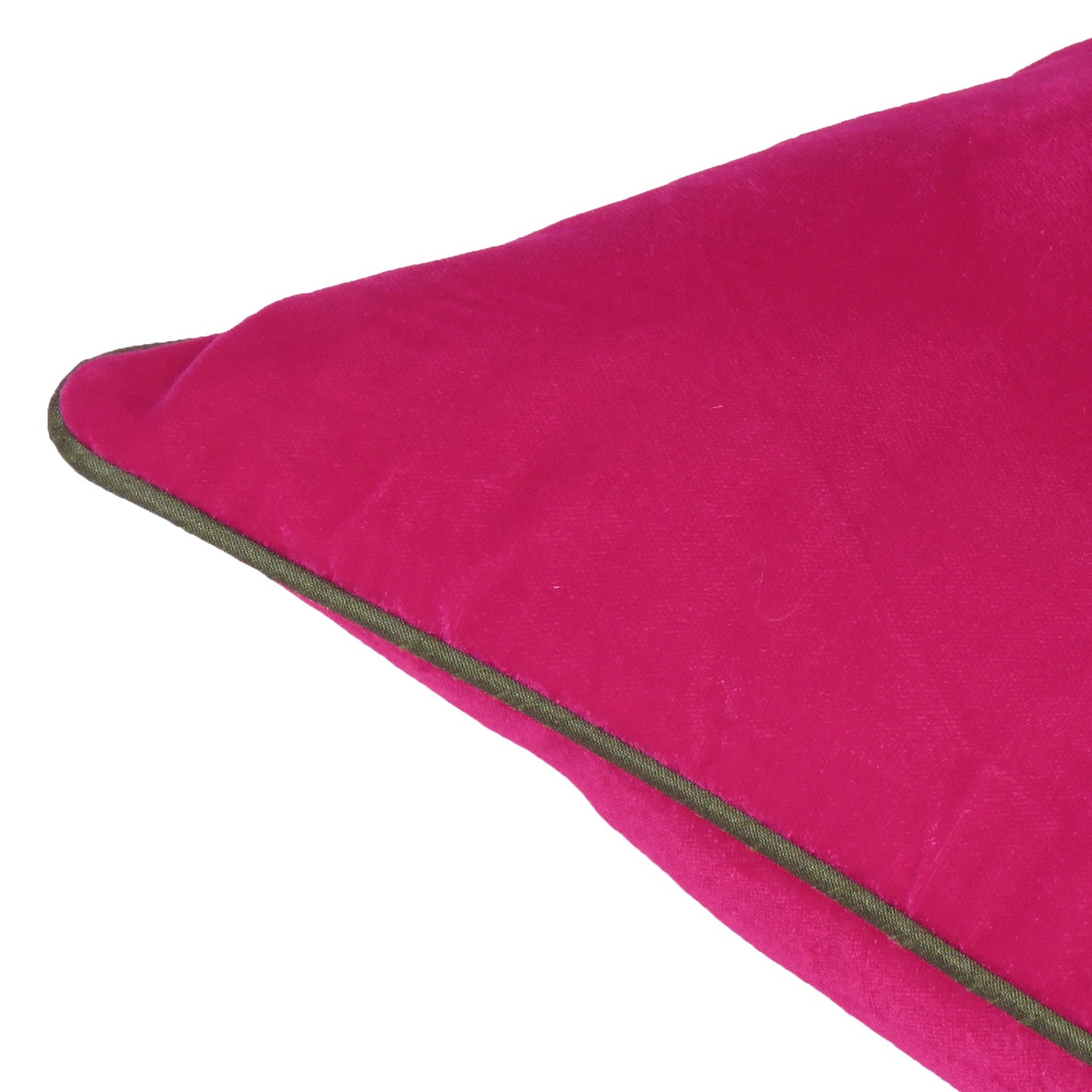 Pink Velvet Cushion Cover with Green Piping Edge in Set of 2
