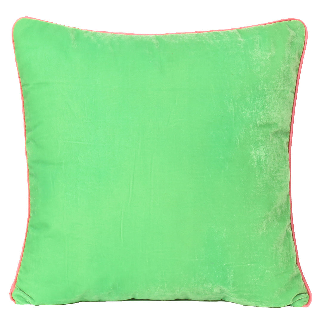 Green Velvet Cushion Cover with Pink Piping Edge in Set of 2