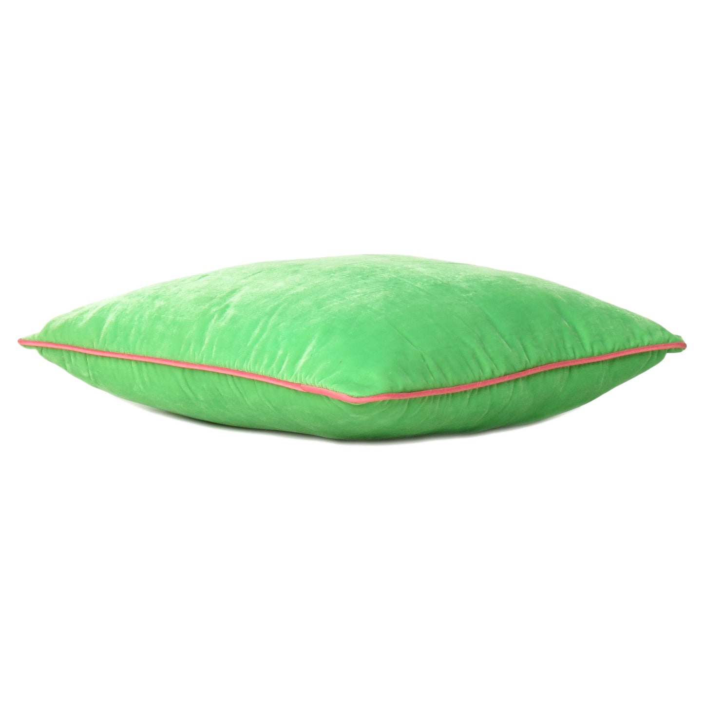 Green Velvet Cushion Cover with Pink Piping Edge in Set of 2