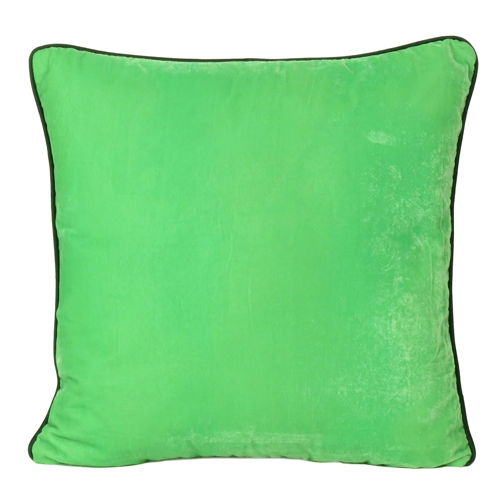 Green Velvet Cushion Cover with Dark Green Piping Edge in Set of 2 