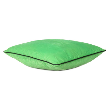 Green Velvet Cushion Cover with Dark Green Piping Edge in Set of 2