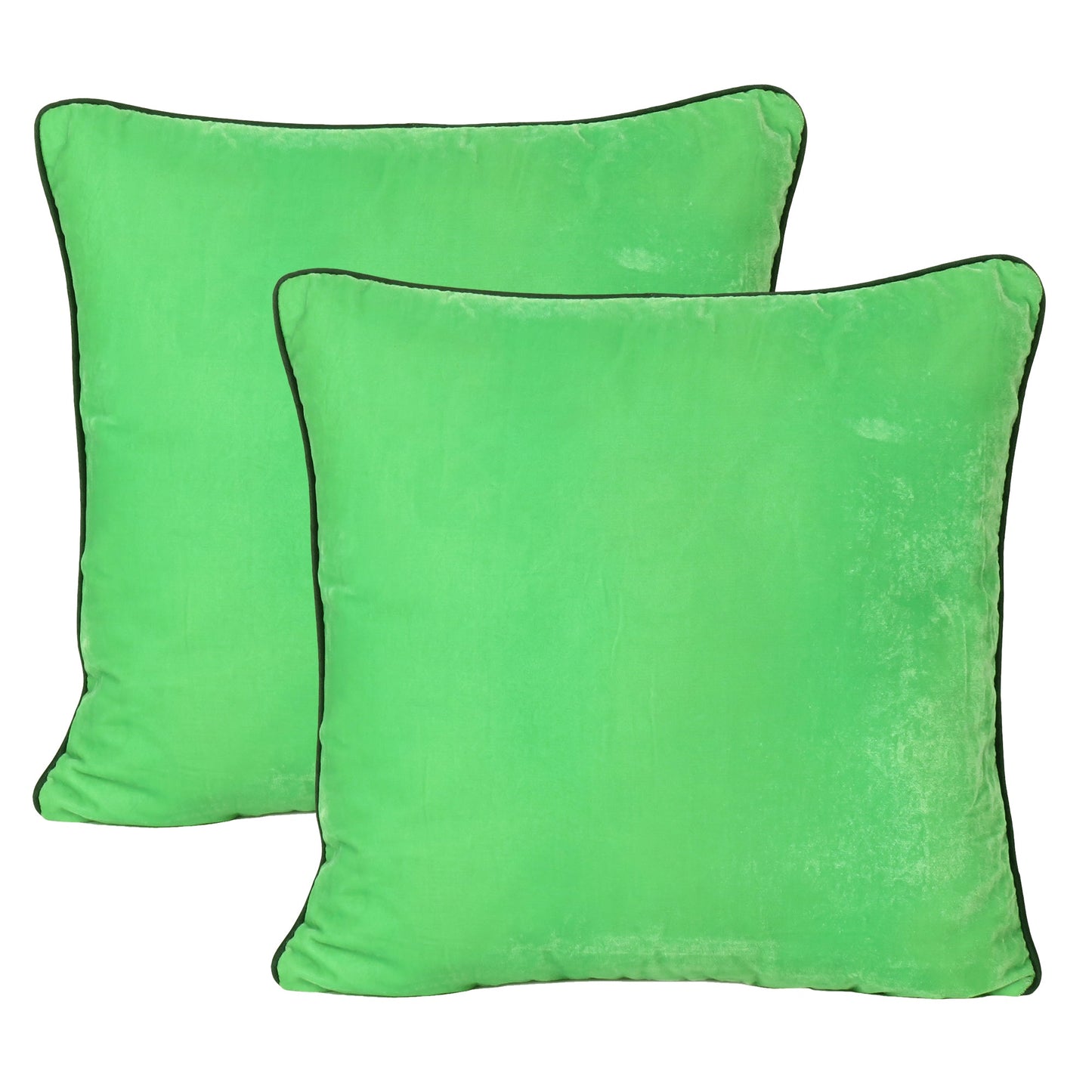 Green Velvet Cushion Cover with Dark Green Piping Edge in Set of 2
