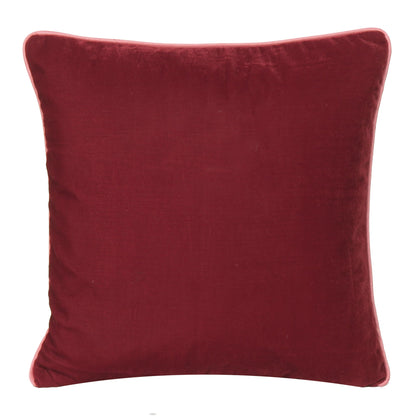Maroon Velvet Cushion Cover with Pink Piping Edge in Set of 2