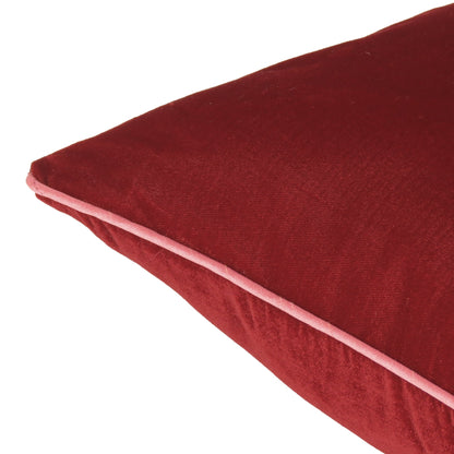 Maroon Velvet Cushion Cover with Pink Piping Edge in Set of 2