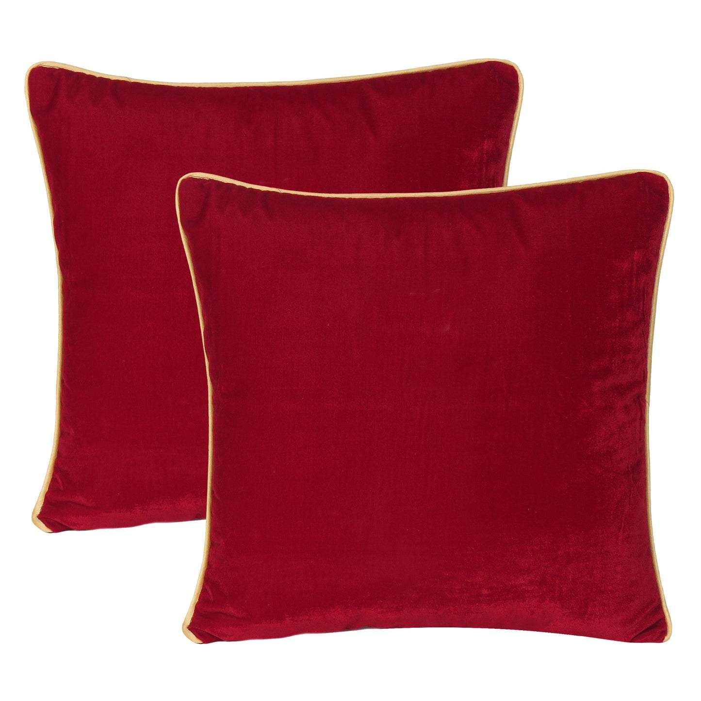 Maroon Velvet Cushion Cover with Gold Piping Edge in Set of 2