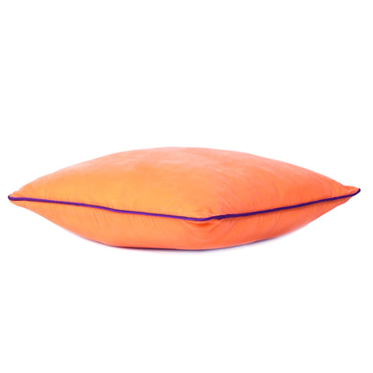 Orange Velvet Cushion Cover with Purple Piping Edge in Set of 2
