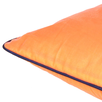 Orange Velvet Cushion Cover with Navy Blue Piping Edge in Set of 2