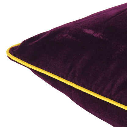 Wine Velvet Cushion Cover with Yellow Piping Edge in Set of 2