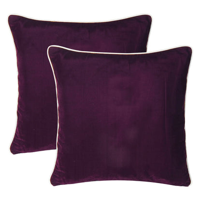 Wine Velvet Cushion Cover with Off White Piping Edge in Set of 2