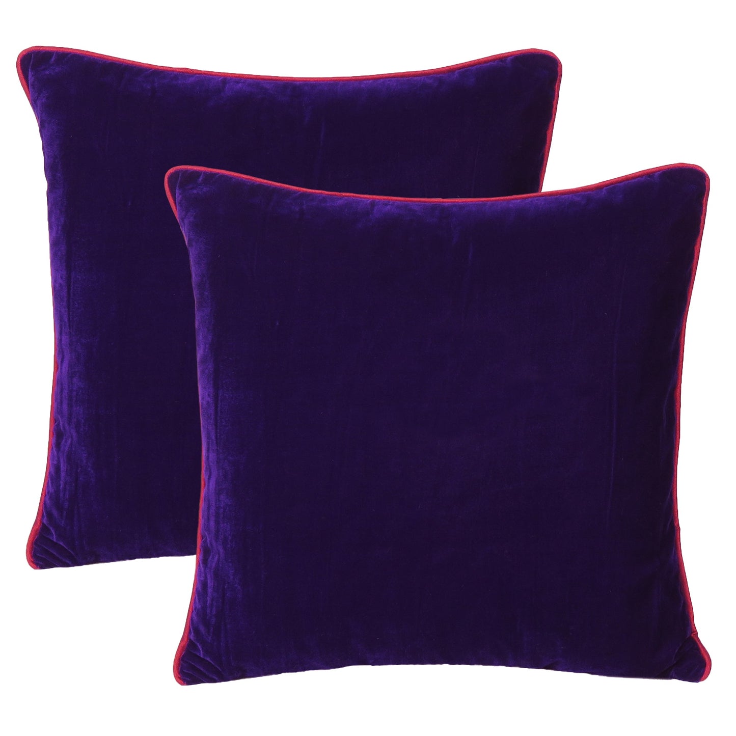 Purple Velvet Cushion Cover with Red Piping Edge in Set of 2