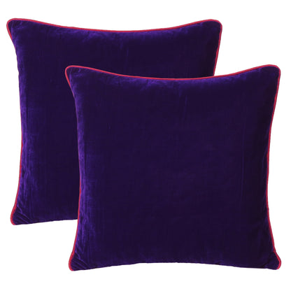 Purple Velvet Cushion Cover with Red Piping Edge in Set of 2