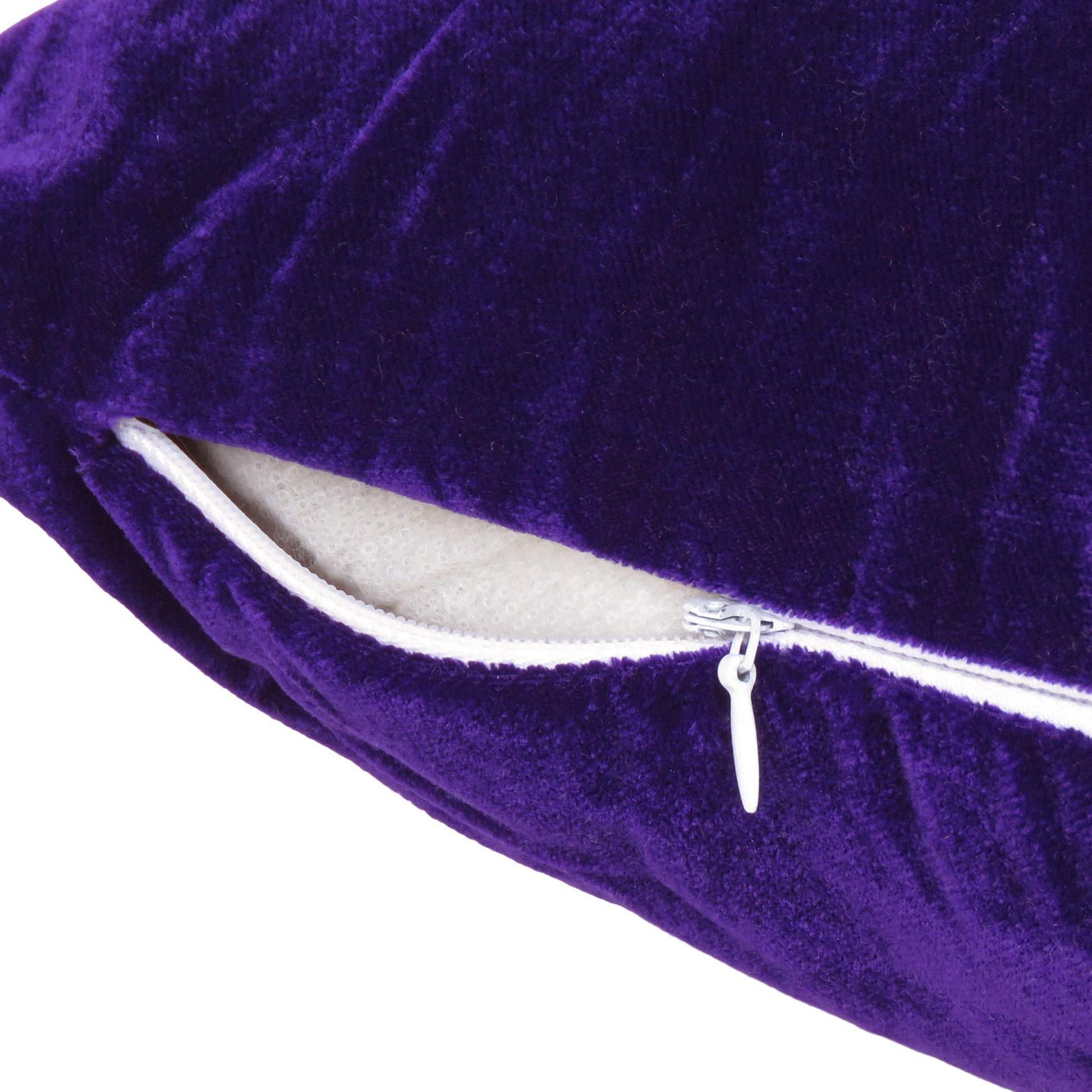 Solid Velvet Cushion Cover with White Piping Edge in Set of 2 - Purple