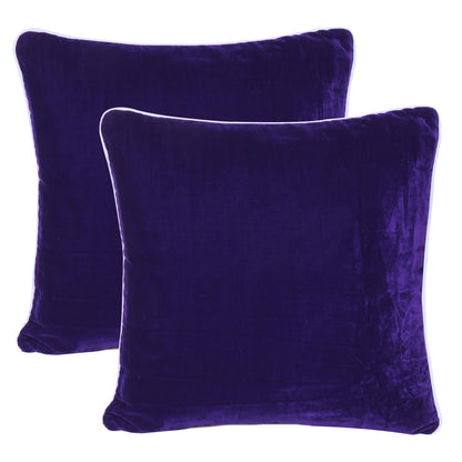 Purple Velvet Cushion Cover with White Piping Edge in Set of 2