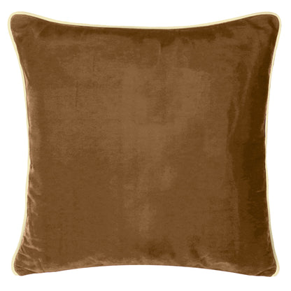 Light Brown Velvet Cushion Cover with Gold Piping Edge in Set of 2