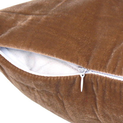 Solid Velvet Cushion Cover with Black Piping Edge in Set of 2 - Light Brown