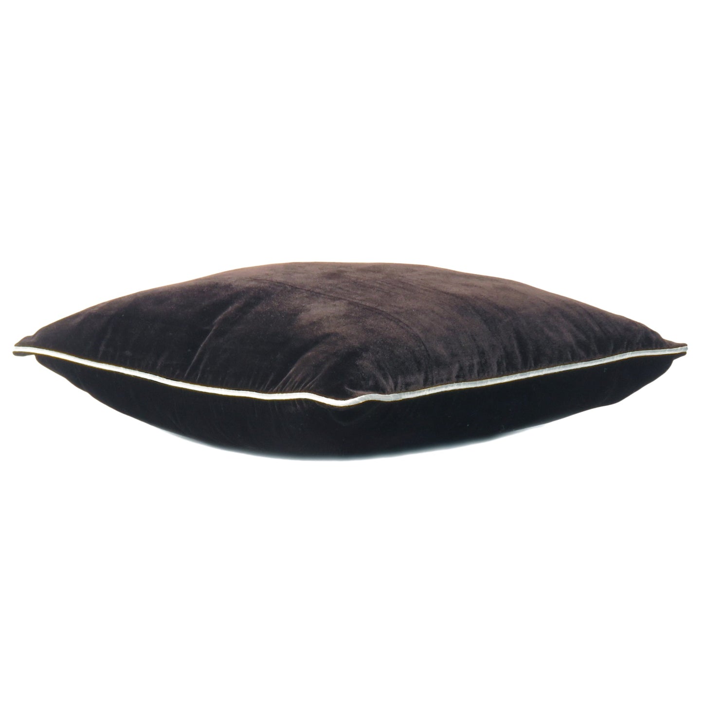 Chocolate Brown Velvet Cushion Cover with Off White Piping Edge in Set of 2