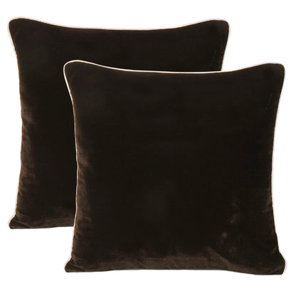 Chocolate Brown Velvet Cushion Cover with Off White Piping Edge in Set of 2