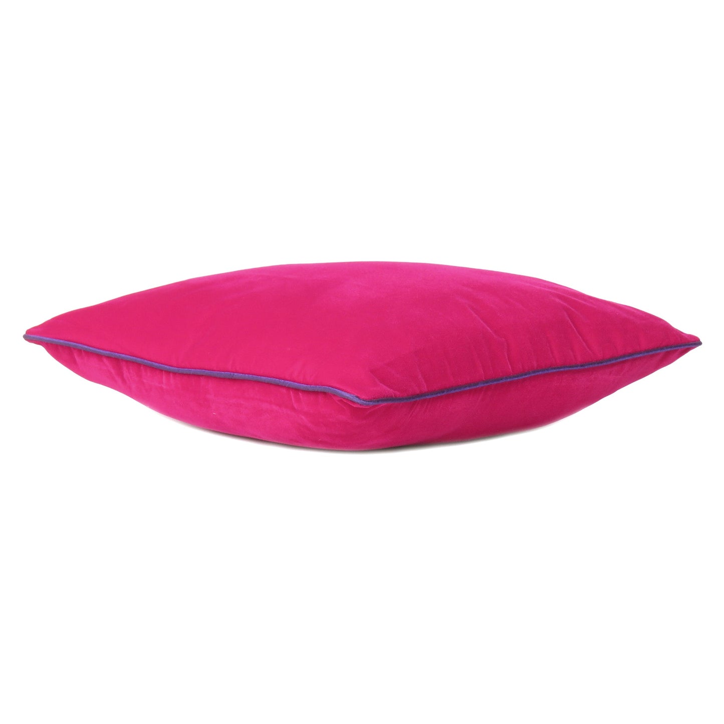 Pink Velvet Cushion Cover with Purple Piping Edge in Set of 2