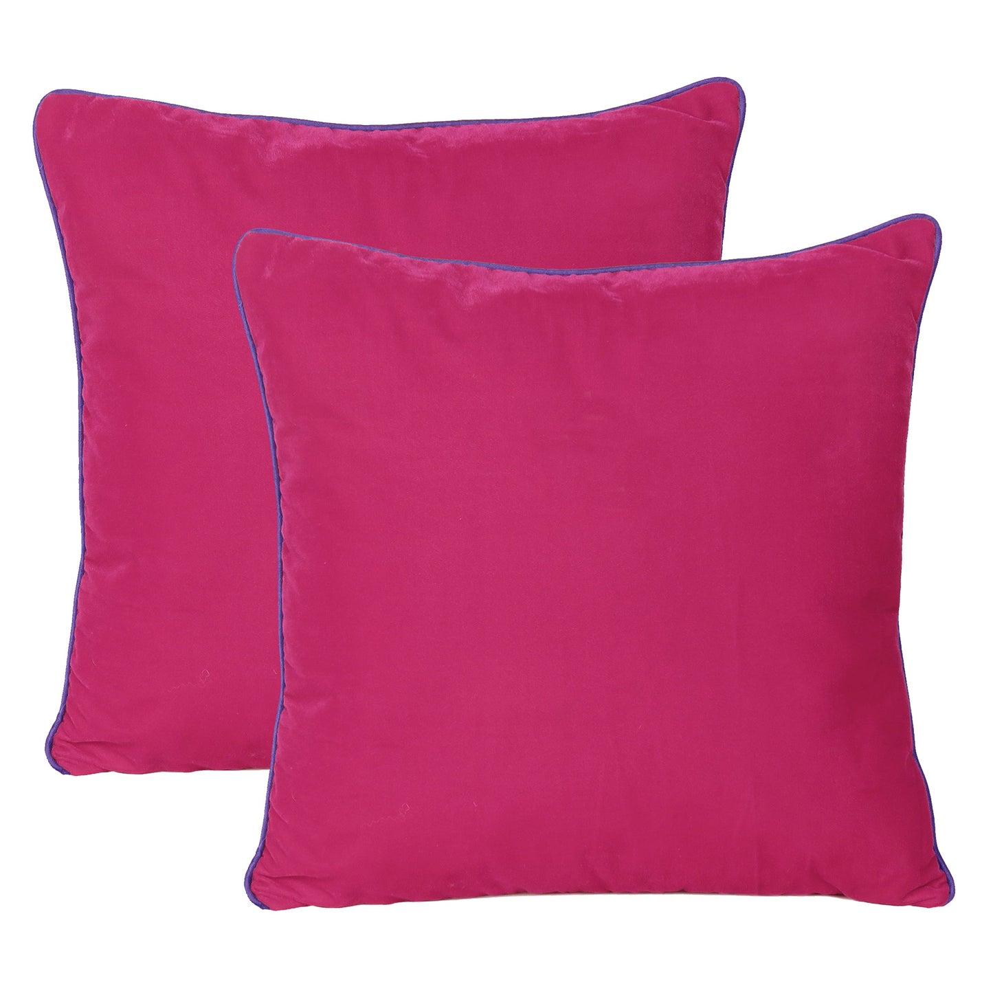 Pink Velvet Cushion Cover with Purple Piping Edge in Set of 2