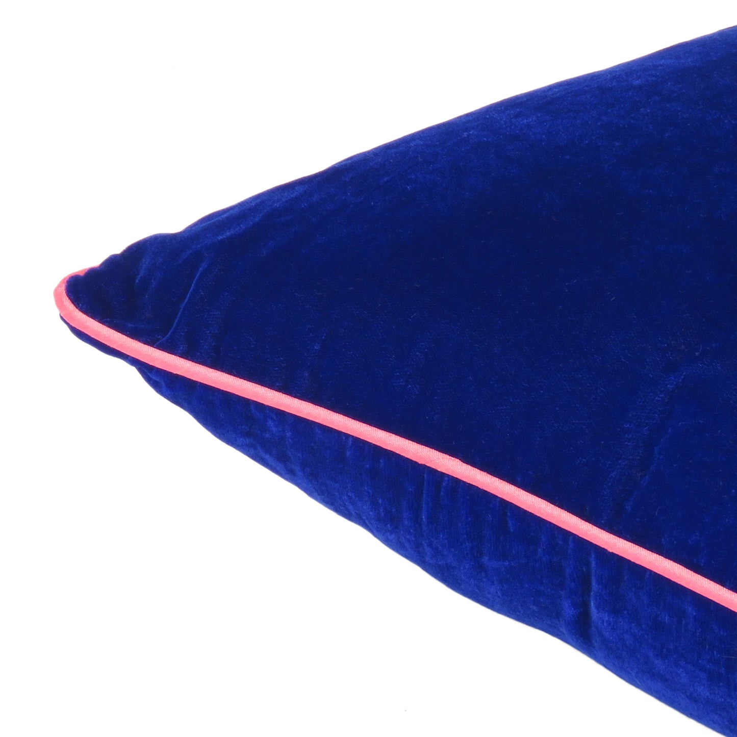 Royal Blue Velvet Cushion Cover with Pink Piping Edge in Set of 2