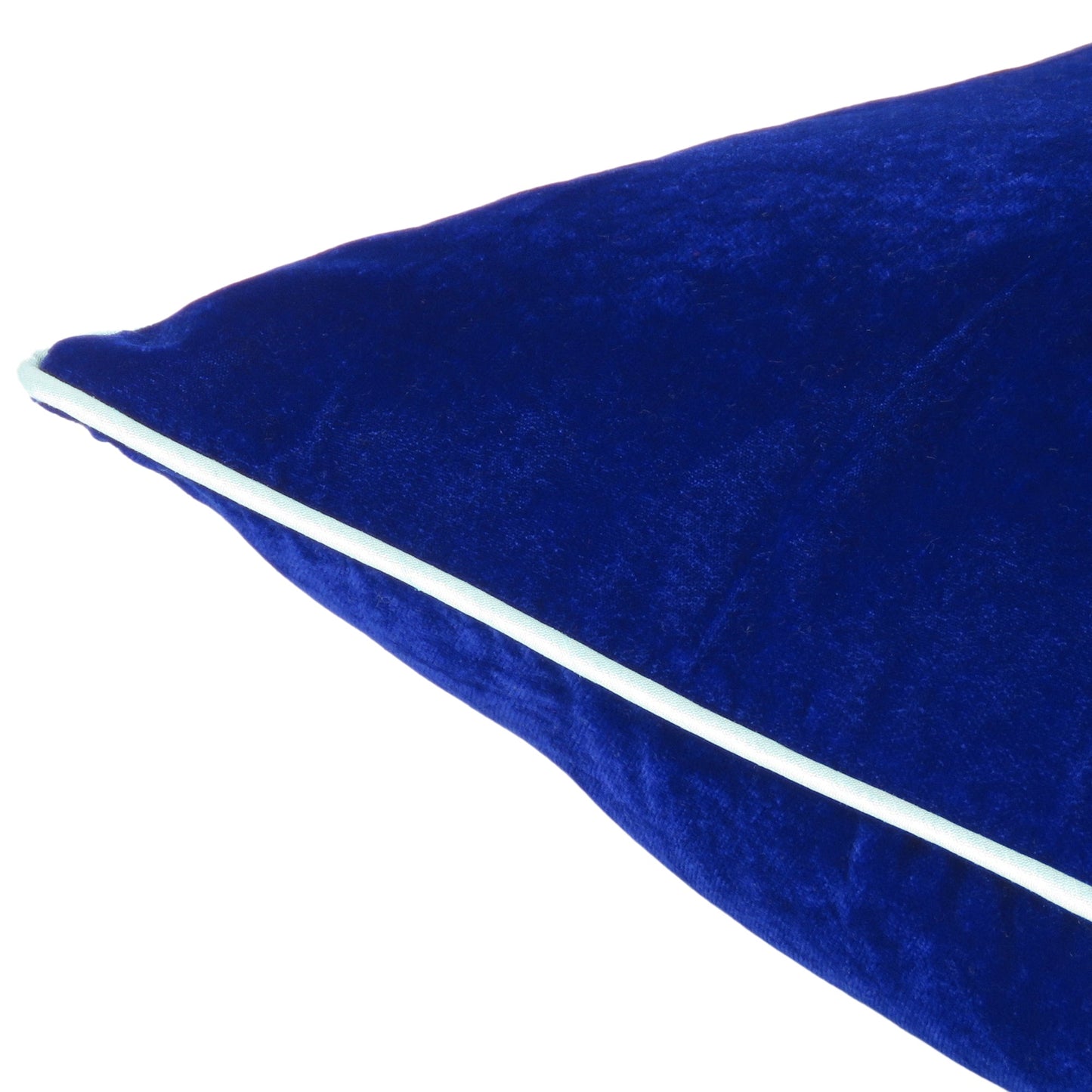 Royal Blue Velvet Cushion Cover with Sea Green Piping Edge in Set of 2