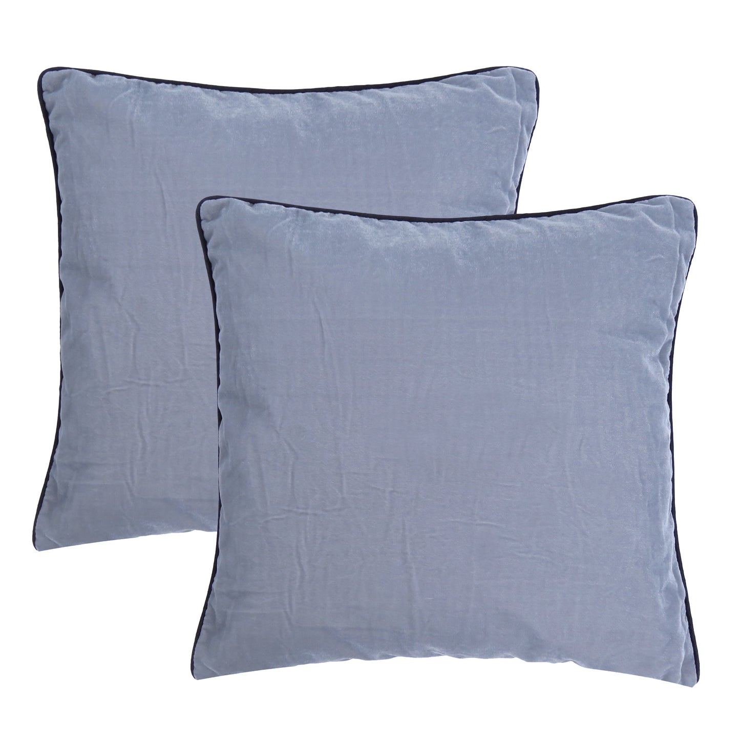 Steel Grey Velvet Cushion Cover with Black Piping Edge in Set of 2