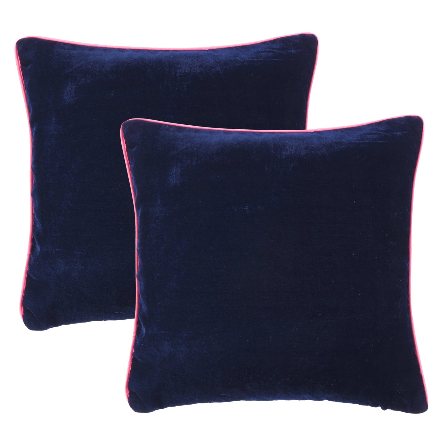 Navy Blue Velvet Cushion Cover with Light Pink Piping Edge in Set of 2