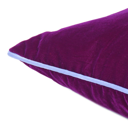 Purple Passion  Velvet Cushion Cover with Orchid Bloom Piping Edge in Set of 2