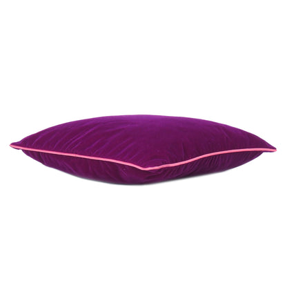 Purple Passion Velvet Cushion Cover with Light Pink Piping Edge in Set of 2