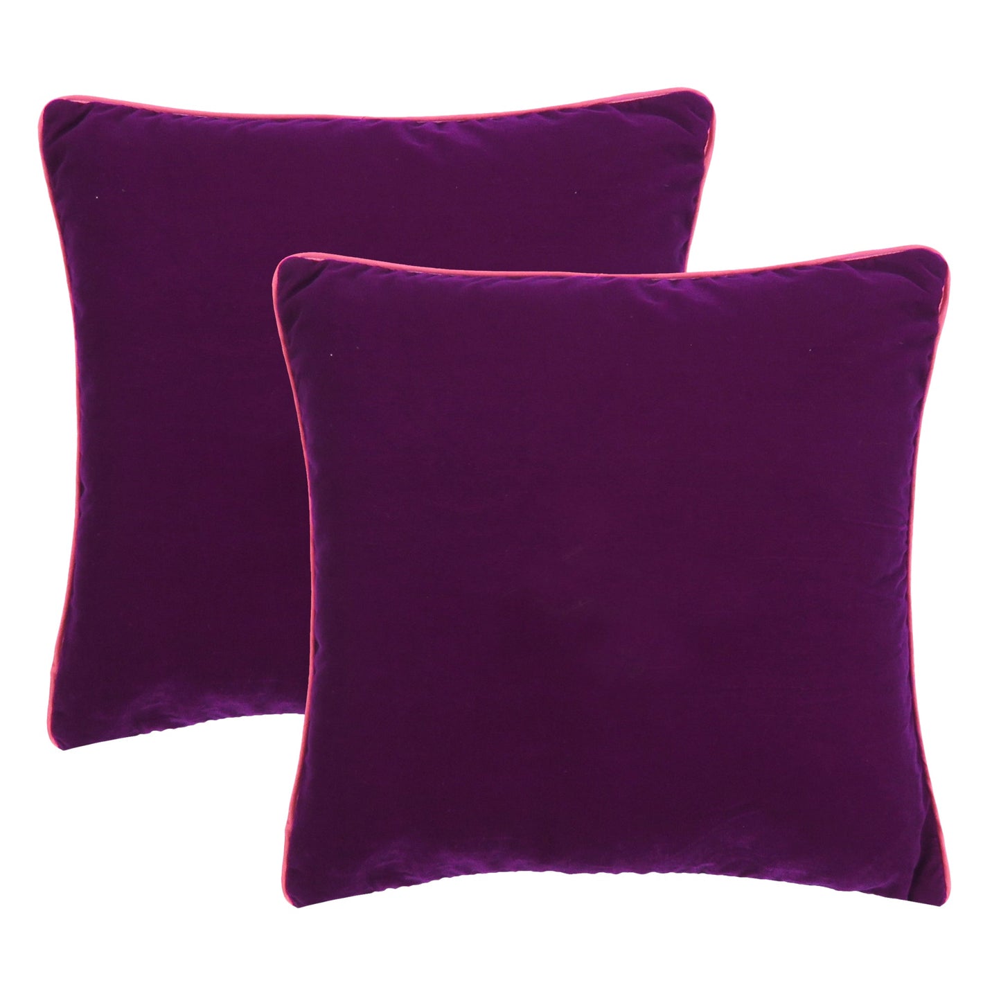 Purple Passion Velvet Cushion Cover with Light Pink Piping Edge in Set of 2