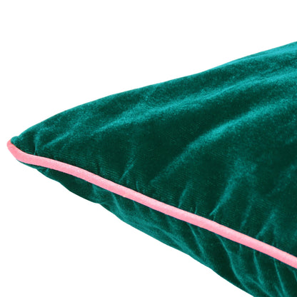 Bayberry Green Velvet Cushion Cover with Light Pink Piping Edge in Set of 2
