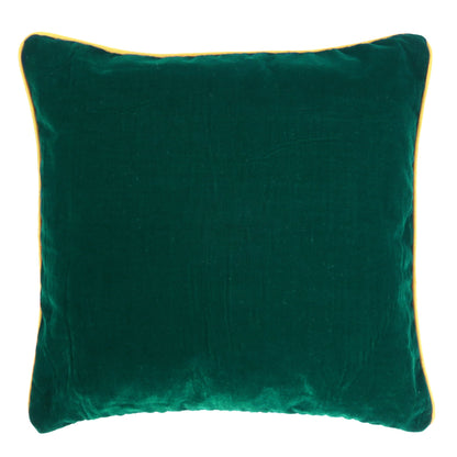 Bayberry Green Velvet Cushion Cover with Yellow Piping Edge in Set of 2