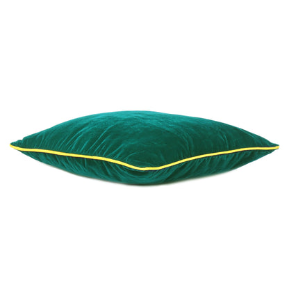 Bayberry Green Velvet Cushion Cover with Yellow Piping Edge in Set of 2