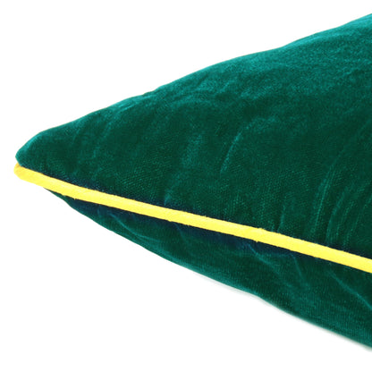 Bayberry Green Velvet Cushion Cover with Yellow Piping Edge in Set of 2